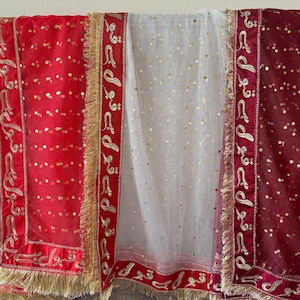 Nikkah Qabool Hai, Shaddi /Wedding Veil Dupatta in Maroon, White, Gold, or Red Soft Net with Gold embroidery.Free Shipping in the US