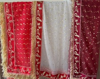 Nikkah Qabool Hai Dupatta: Maroon, Gold , Red and White Embroidered Wedding Veil