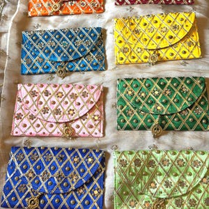 Handmade Mirror Work Clutch Bag/ Indian-Pakistani Bridesmaids Gifts/ Wedding Favor Bag/ Guest Return Gifts/Brides Purse