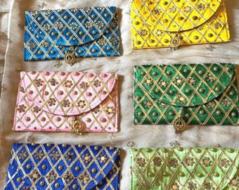Handmade Mirror Work Clutch Bag: Indian Pakistani Wedding Purse