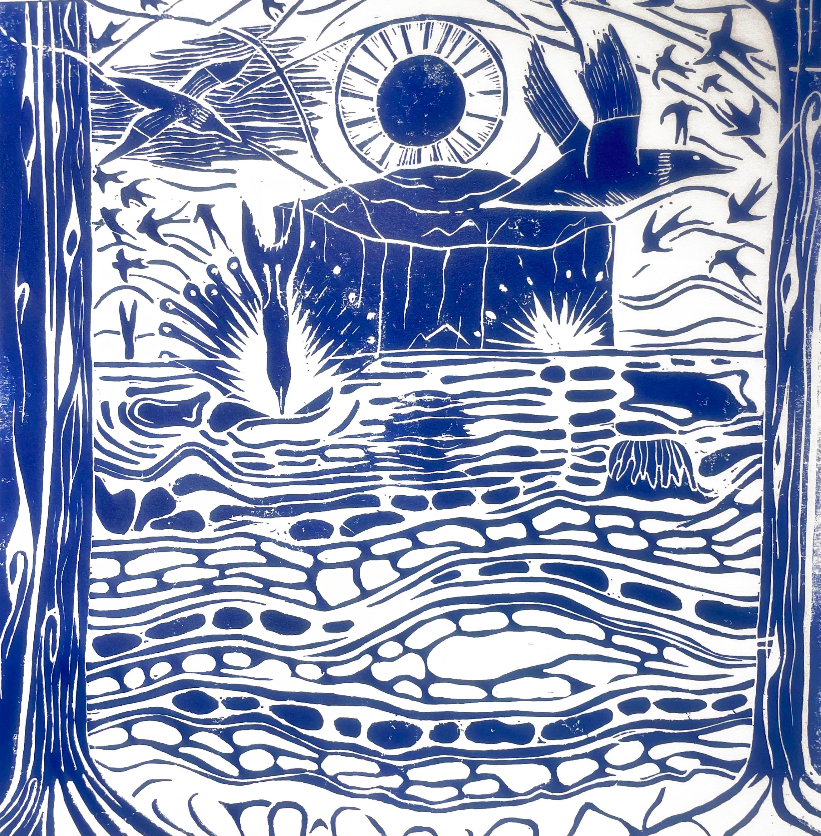 Wild Skies - A3 Square Linoprint