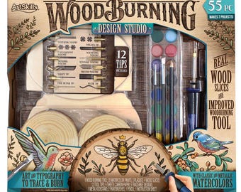 Wood Burning Kit for Beginners with Wood Rounds, 55 Pieces