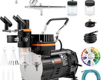 Professional Airbrush Kit with Compressor: 3.5L Tank, Dual Cooling Fans