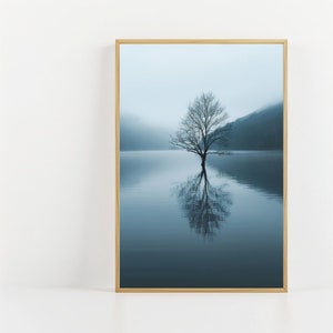 einsamer Baum / Digitaldruck / ruhig / schöner / Baum / einsamer Baum / einsamer Baum / blauer See / Nordansicht / Landschaft / Kunst / Wandkunst
