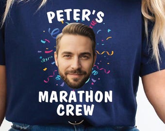 Custom Face Marathon Crew Shirt, Personalized Name Race Day T Shirt, Funny Running Support Tee, Custom Face Shirt, Marathon Crew Tee