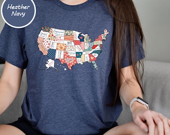 USA States Map Shirt, Colorful States Map, United States Ravel Lover Gift, 50 States Map shirt, 50 States American Travel Tee, Patriotic Map