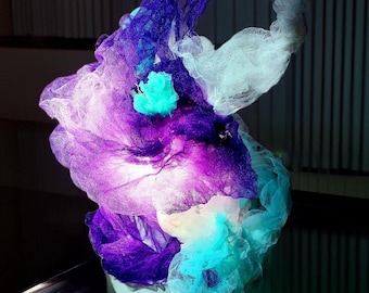 Table Lamp Fabric Textile Sculpture Lighted Abstract Art Unique Handmade Coastal Decor Tulle Sculpture Ocean Flower Lamp Amethyst Coral