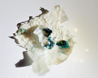 Escultura de pared Arte de cerámica para pared Aspecto de corales oceánicos Decoración Arte Escultura de exterior Arte de pared Coral blanco