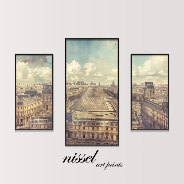 Vintage City | 3 Prints | Paris | Louvre | Art Print l Digitaler Download | Vintage Art