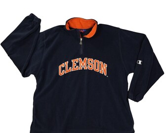 Sudadera Champion Vintage Clemson Tigers con cremallera de un cuarto para hombre, talla XL/XXL, color azul marino