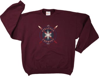 Vintage Stratton Vermont Ski Sweatshirt Men's XL Crew Neck Burgundy Red Hanes