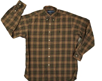 Ralph Lauren Vtg Classic Fit Button Up Shirt Men's Medium Brown Plaid Cabincore