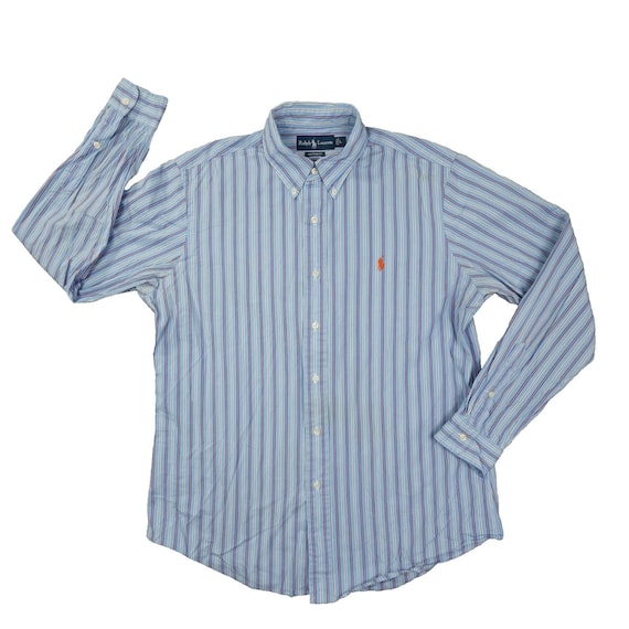 Ralph Lauren Vtg Custom Fit Button up Shirt Men's Large Blue Striped Long Sleeve - Etsy Ralph Lauren Vtg Custom Fit Button up Shirt Men's Large Blue Striped Long Sleeve - Etsy