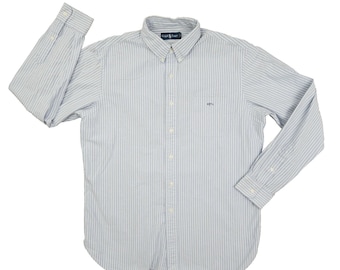 Ralph Lauren Vintage Button Up Shirt Men's Large Blue White Stripe Preppy