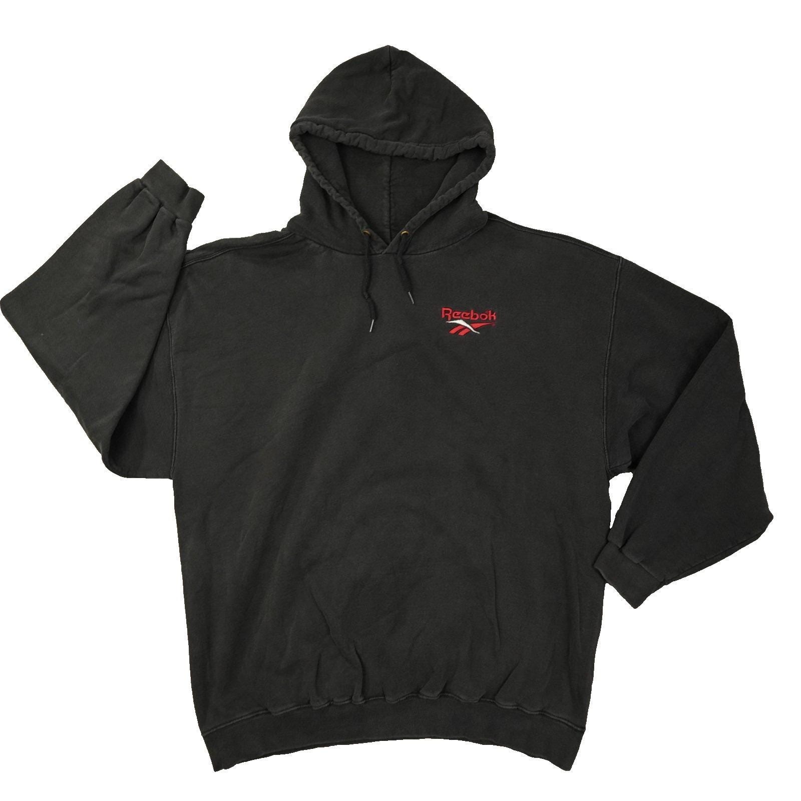 Reebok, Reebok Vintage Black Hoodie Men's XL Black Logo Made in USA 90s Streetwear