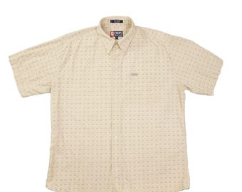 Camisa Chaps Ralph Lauren Vintage de manga larga para hombre, talla grande, color beige con estampado de libélulas.
