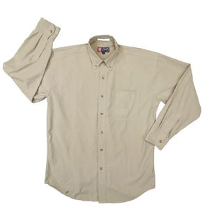 Chaps Ralph Lauren Vintage Tan Performance Button Up Shirt Crested size Medium