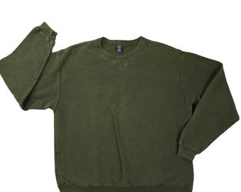 Lands' End Vintage Sweatshirt Männer XL Schwere Baumwolle Mesh Strick Grün Made in USA