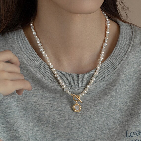 ■ENGBROX■ sugar pearl necklace EBNL23014SV Pearl Necklace By Zz Top|2023 Baroque Pearl Chain Necklace