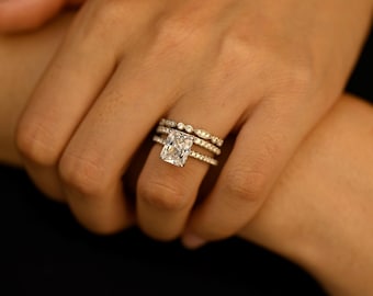 2CT Radiant Cut Sterling Silver Bridal Ring Set, Art Deco Milgrain Pavé Bands
