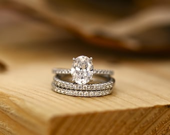2CT Oval Cut Engagement Ring Set, Sterling Silver Bridal Bands, Stackable Promise Ring