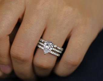 Set di anelli da sposa con taglio a pera, set di fedi nuziali vintage Art Déco, anello di fidanzamento impilabile in argento sterling 925 a 3 pezzi, regalo per lei