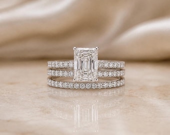 3CT Radiant Cut Sterling Silver Bridal Ring Set, Stackable Wedding Band Engagement Ring