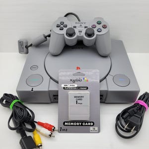 Restored Playstation 1 PS1 Fat Complete w/ 1 OEM Grey Analog Controller, New XYAB Memory Card | All Hookups | Tested Working | NTSC