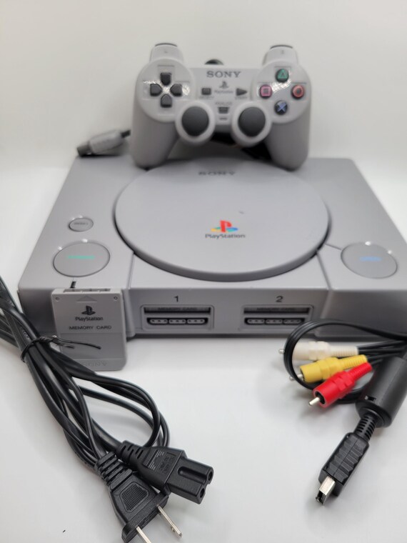 Restored Playstation 1 PS1 Fat Complete w/ 1 OEM Grey Analog Controller, OEM Memory Card | All Hookups | Tested Working | NTSC