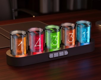 VFD Tube Clock Features A Water Droplet Hourglass Effect Digital