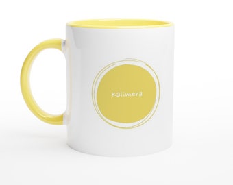 Good Morning / Kalimera Ceramic Mug with Color Inside, Greek Mug, Travel Mug, Colourful Mug, Summer Mug, 6 Colour Variations Available