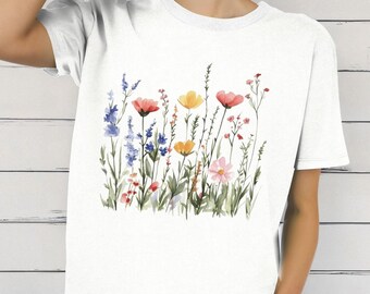 Floral Shirt, Cottagecore Shirt, Botanical Floral Tee, Wildflowers Shirt, Watercolor Flowers, Gift For Gardener, Vintage Floral Tee