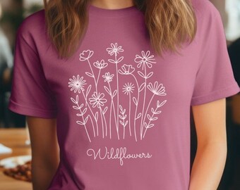 Wildflowers T-shirt, Floral Shirt, Nature Lover Shirt, Womens Tshirt, Botanical Shirt, Flower Lover Tee, Wild flowers Tee, Garden Lover