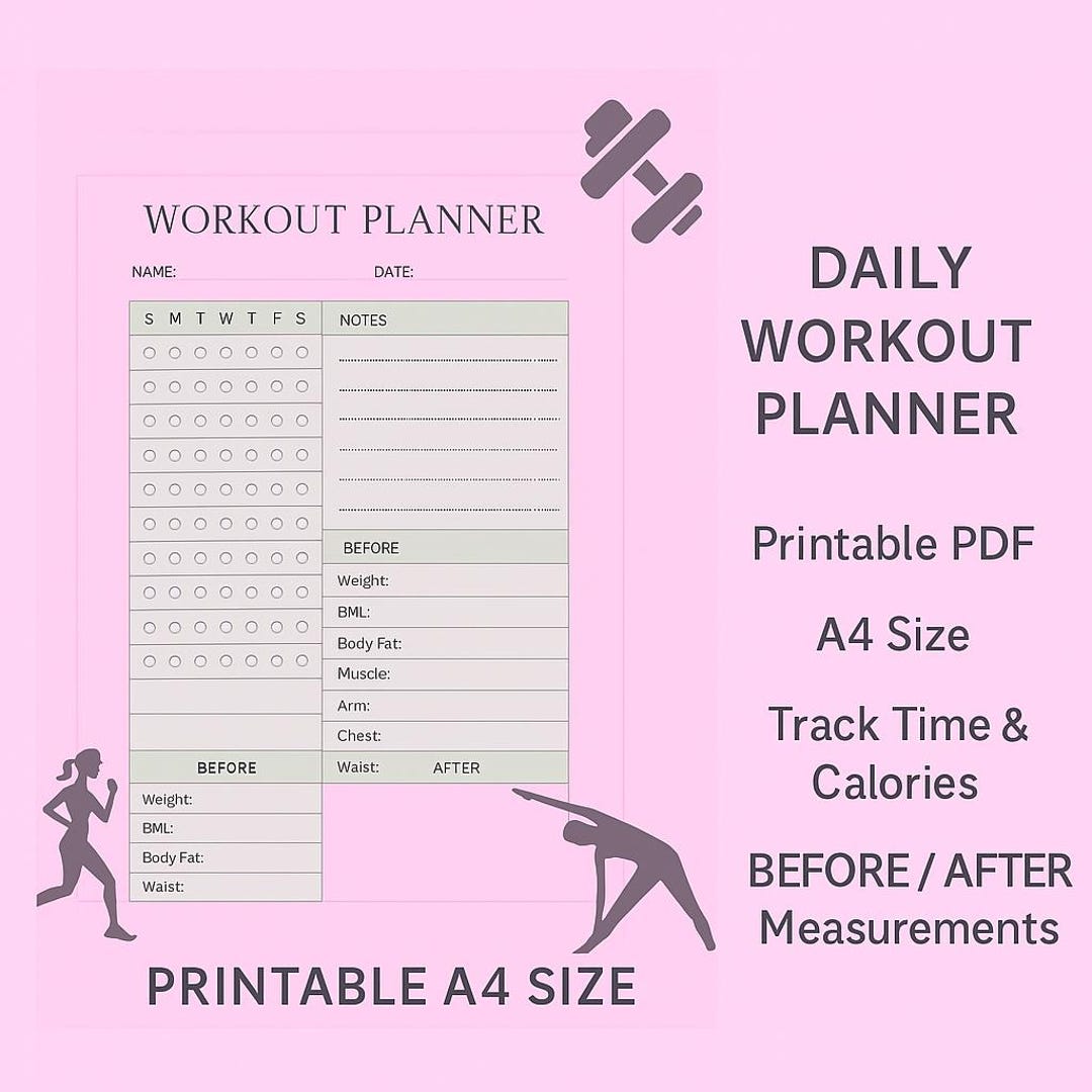 Workout Planner Printable | A4 Fitness Tracker PDF | Weekly Exercise ...