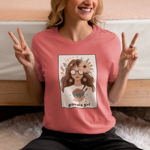 Wholesome Granola Girl Graphic Tee - Nature-Inspired, Floral Elements, Casual Comfort, Unique Artwork, Trendy Bohemian Style