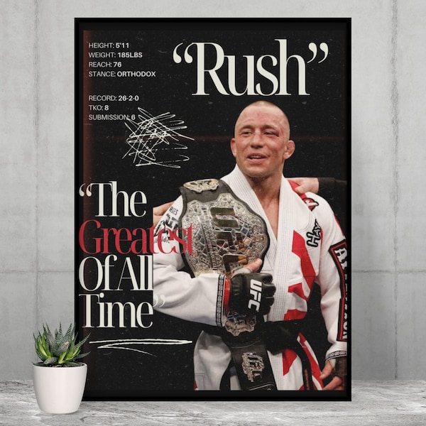 Cartel de Georges St-Pierre, Cartel de UFC, Ideas de carteles, Cartel de GSP, Cartel de luchador, Motivación de atletas, Decoración de pared