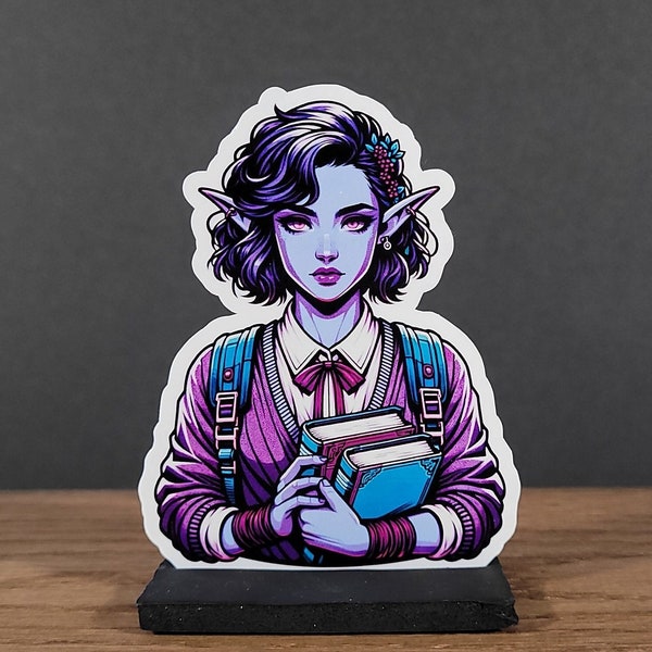 Dark Elf School Girl Sticker Gift Ideas For Friends Nerdy Gifts Nerdy Stickers School Stickers For Laptop Water Bottle Stickers Night Elf