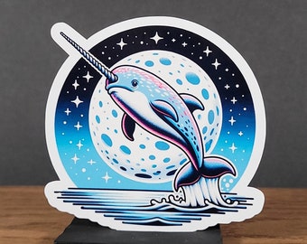 Narwhal Sticker Ocean Moon Stickers For Friends Gift Ideas Cute Narwhal Full Moon Stickers