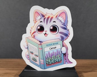 Catnip Cat Sticker | Book Cat | Cute Stickers | Animal Stickers | Die Cut Sticker | Funny Stickers | Cat Stickers