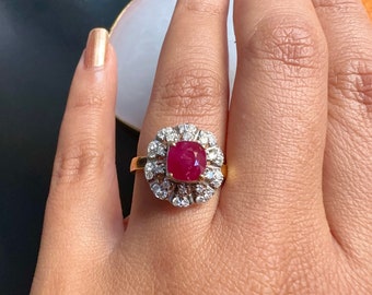 SOLD - 1.67CT Burmese Natural Unheated Ruby and Natural Diamonds Ring in 20K Solid Gold + Independent Valuation Report + Lab Certificate