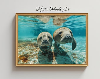 Druckbare Gelassenheit: Seekühe in Florida Springs. Unterwasserfoto von zwei ruhigen Seekühen in Florida entspringt. DRUCKBARE DIGITALE KUNST