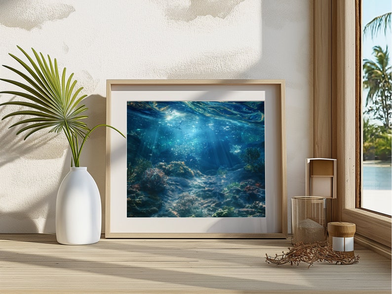 Sonnendurchflutetes Unterwasser Ozean Riff Koralle Druck - Tiefsee Meereswelt Dekor - Taucher Wand Kunst - Sofortige druckbare Download Wohnkultur -15 Bild 3