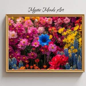 Frühlingsblumenkunst, Gänseblümchen, Tulpen, impressionistisch, druckbare Kunst, digitale Kunst, Wohnkultur, Wandkunst, lebendige Farben, Frühlingsblumen, Garten