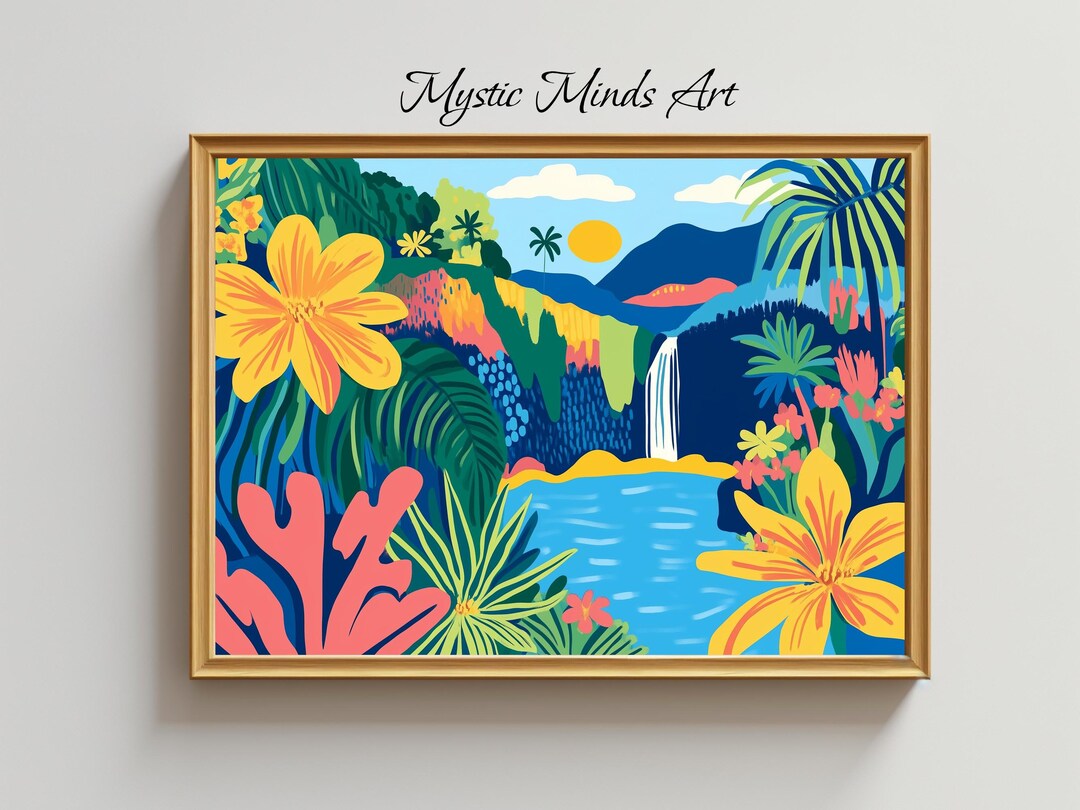 Vibrant Tropical Landscape Illustration | Colorful Jungle Paradise Wall ...