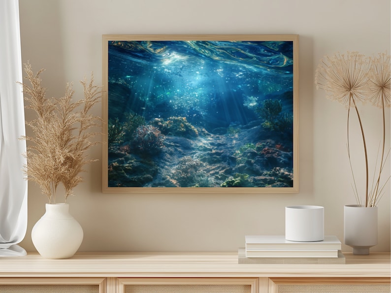 Sonnendurchflutetes Unterwasser Ozean Riff Koralle Druck - Tiefsee Meereswelt Dekor - Taucher Wand Kunst - Sofortige druckbare Download Wohnkultur -15 Bild 5