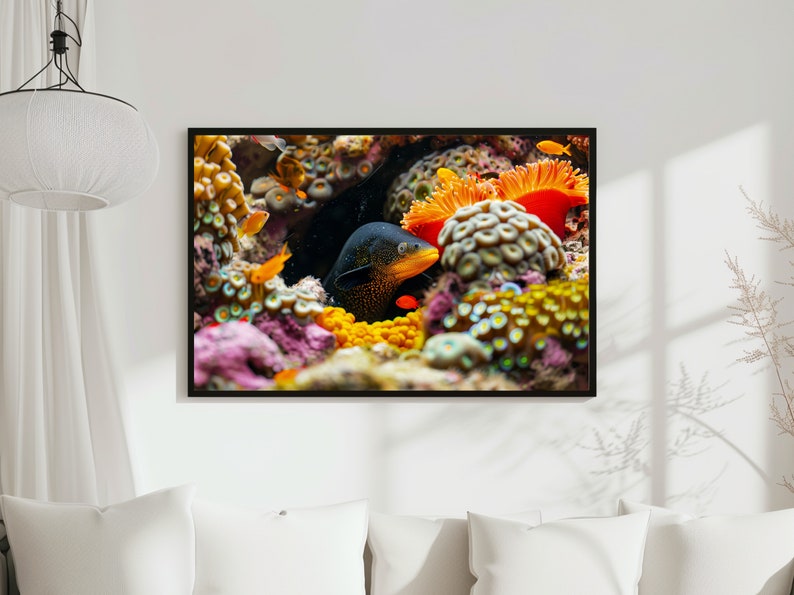 Ethereal Encounter: Black and Yellow Moray Eel. High-resolution ...