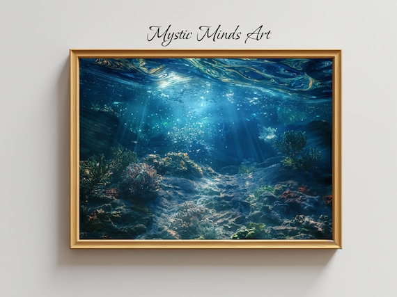 Sunlit Underwater Ocean Reef Coral Print - Deep Sea Marine Life Decor - Scuba Diver Wall Art - Instant Printable Download Home Decor -15