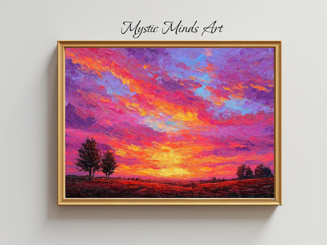 Vibrant Abstract Sunset Landscape Painting | Colorful Impressionist Sky ...