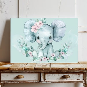 Printable Baby Elephant Mint Green: Adorable Baby Elephant With Flowers ...
