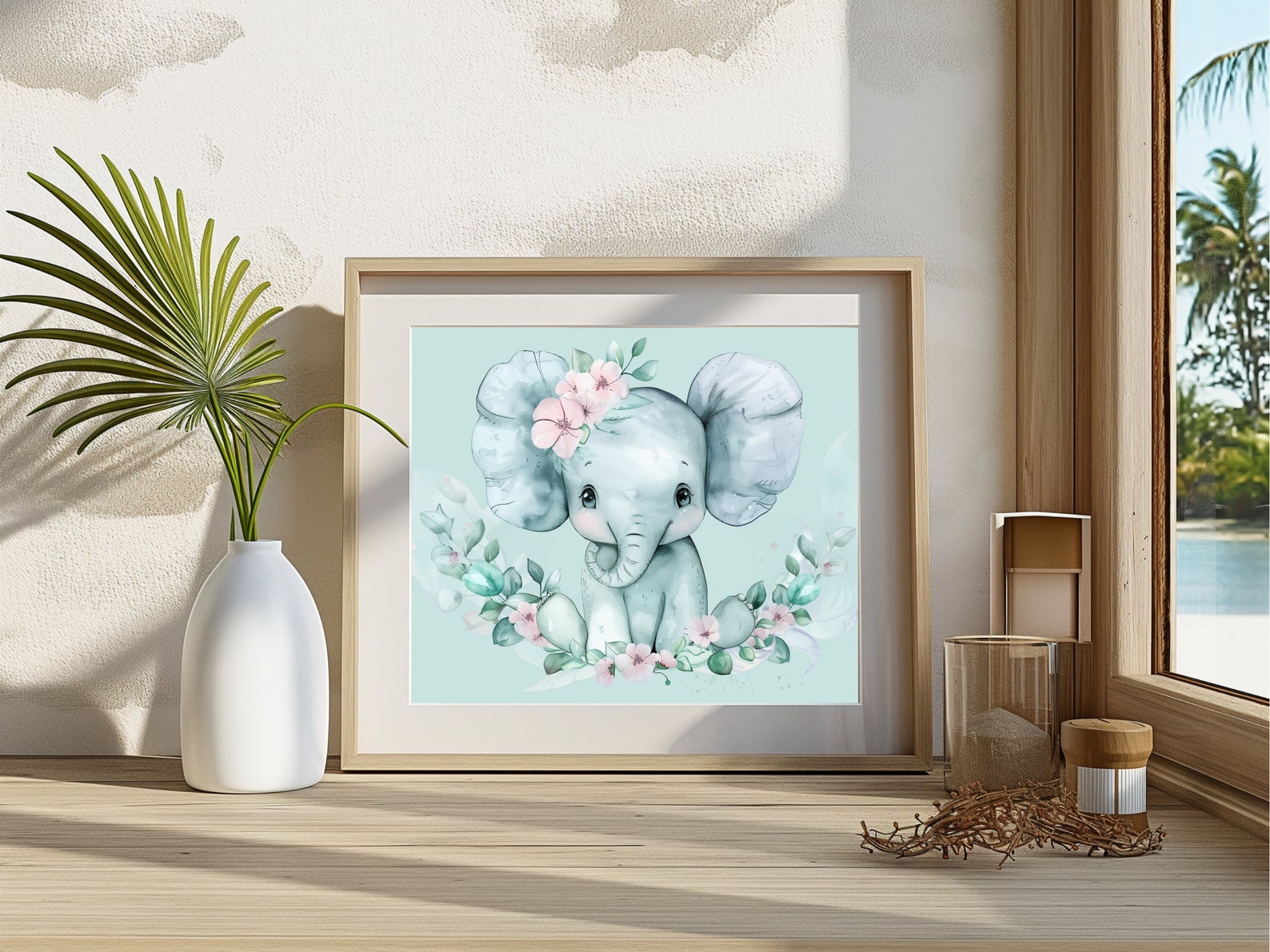 Printable Baby Elephant Mint Green: Adorable Baby Elephant With Flowers ...